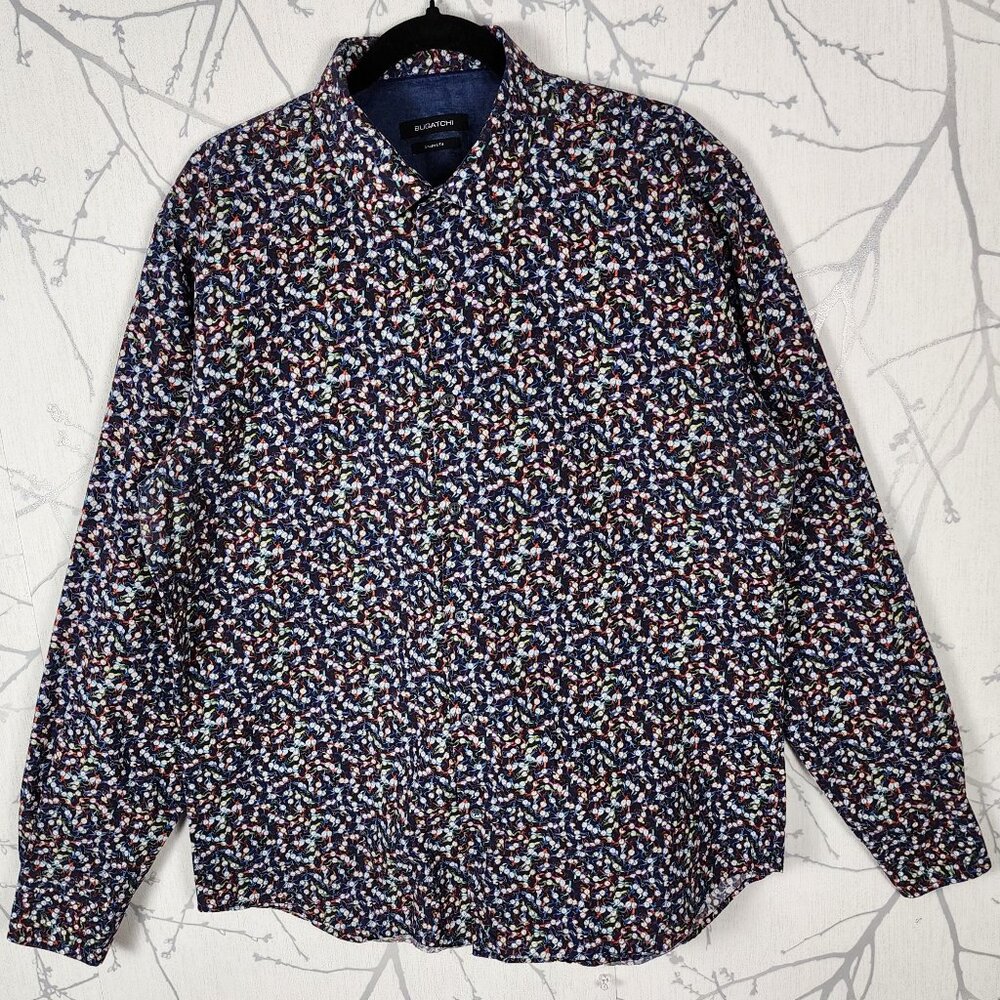 Bugatchi Colorful Wrist Watch Print 100% Cotton Button Front Shirt